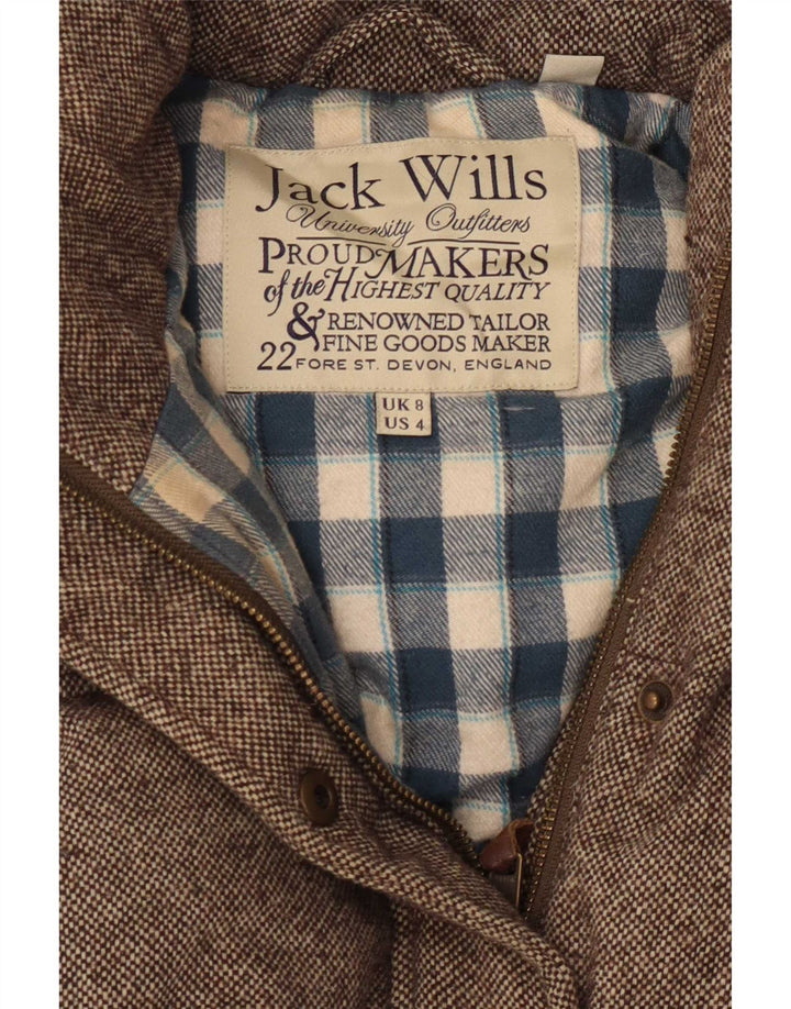 Colete acolchoado feminino Jack Wills Reino Unido 8 lã manchada marrom pequena