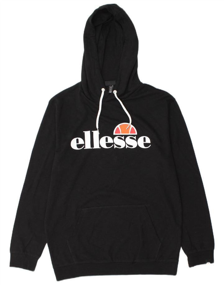 Suéter Ellesse masculino com capuz gráfico médio preto algodão