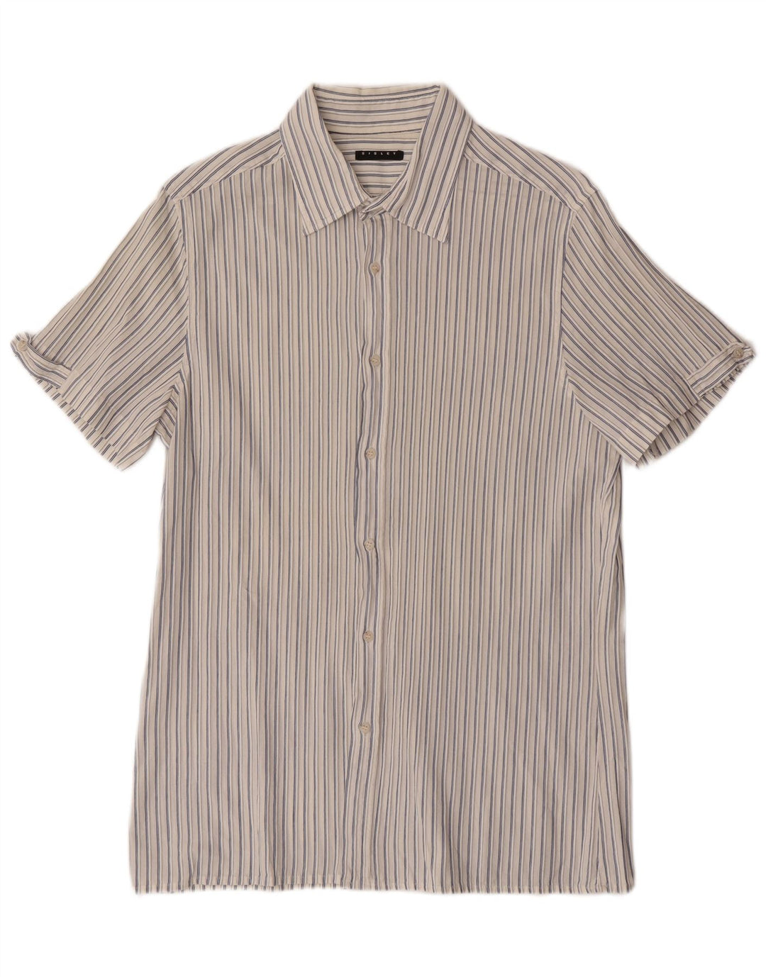 Sisley Camisa masculina de manga curta média risca de giz branca