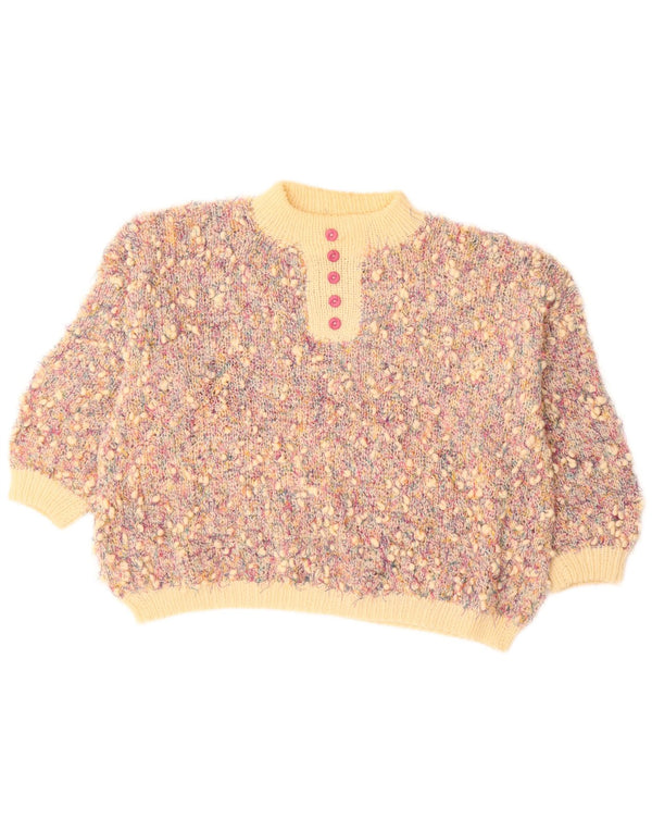 Suéter feminino VINTAGE com gola tartaruga UK 20 2XL multicolorido manchado