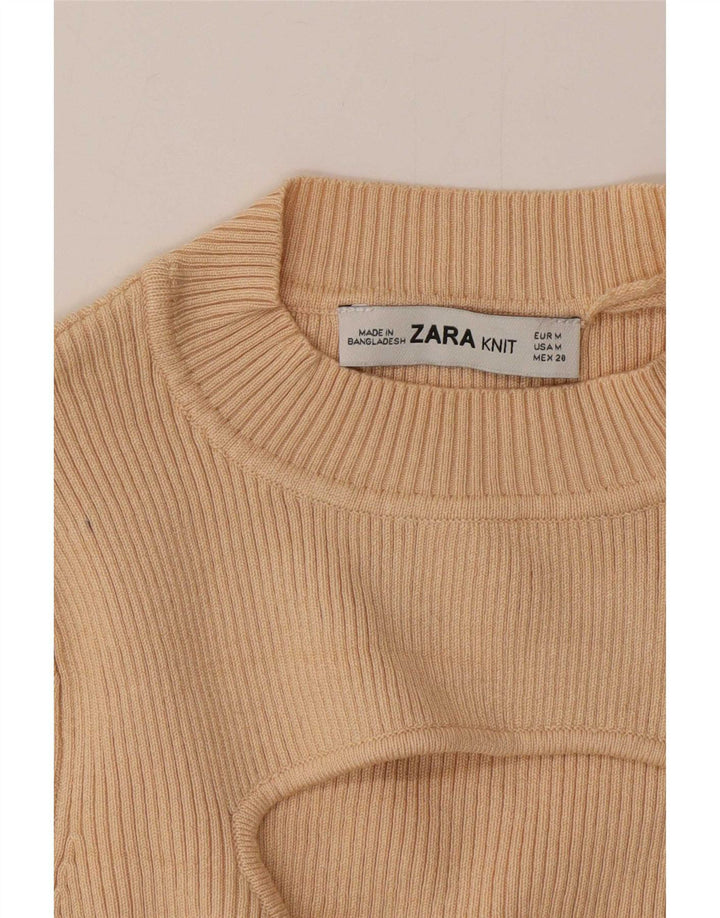 Zara Top curto feminino manga 3/4 Reino Unido 12 médio bege