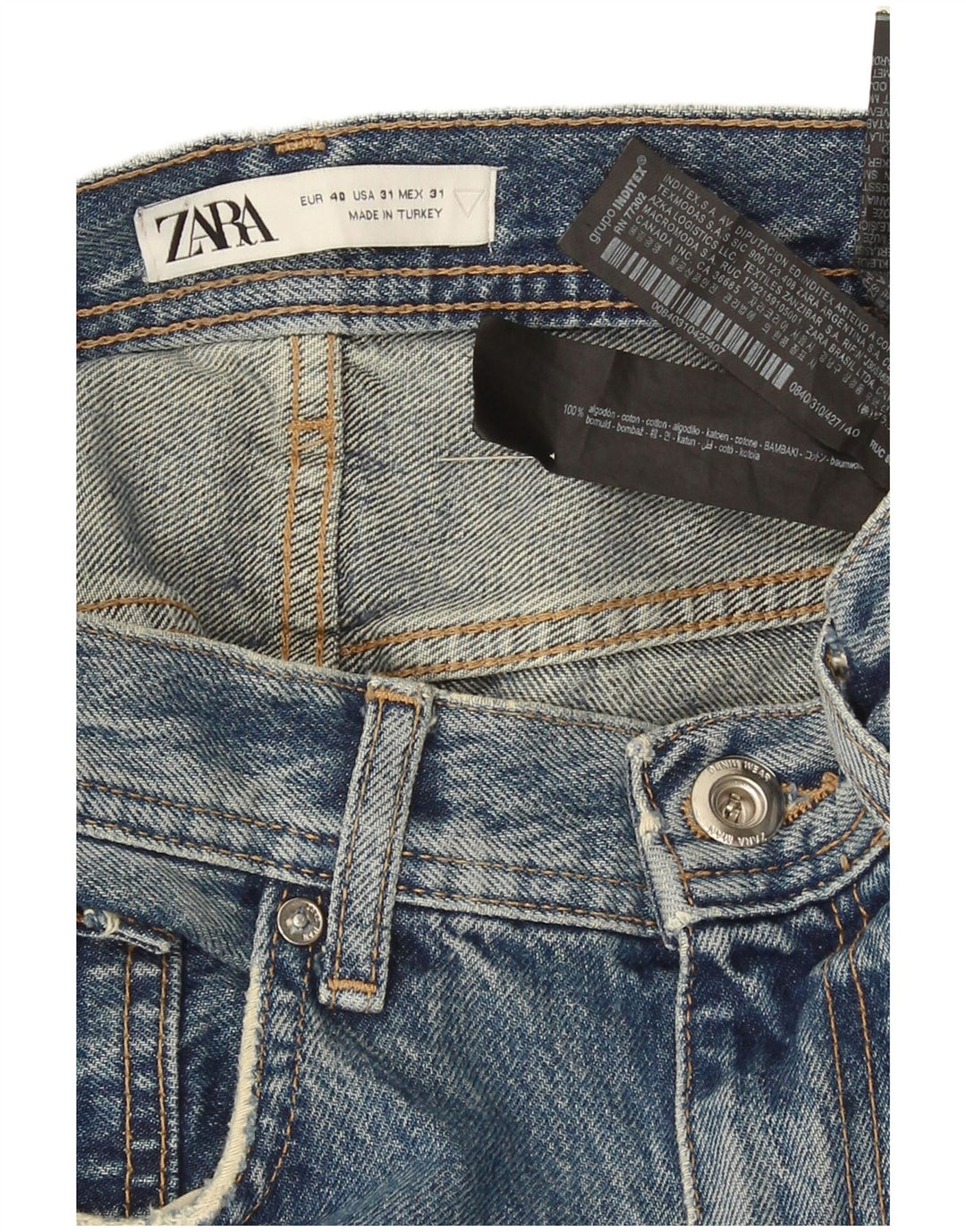 Zara Jeans masculino cortado desgastado EU 40 médio W31 L26 algodão azul
