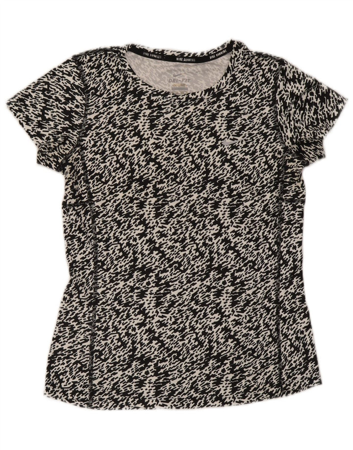 Camiseta feminina Nike Dri Fit UK 6 XS preta manchada de poliéster