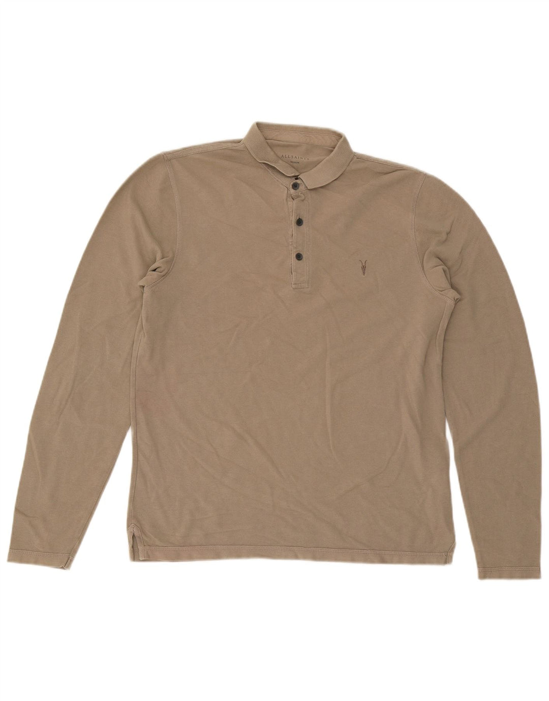 Camisa polo masculina de manga comprida All Saints algodão bege médio