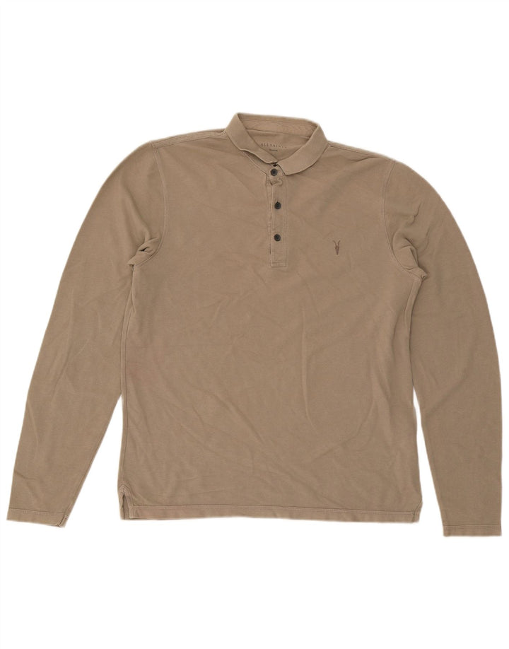 Camisa polo masculina de manga comprida All Saints algodão bege médio