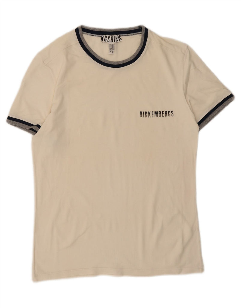 BIKKEMBERGS Mens T-Shirt Top Medium Off White Cotton Vintage Bikkembergs and Second-Hand Bikkembergs from Messina Hembry 