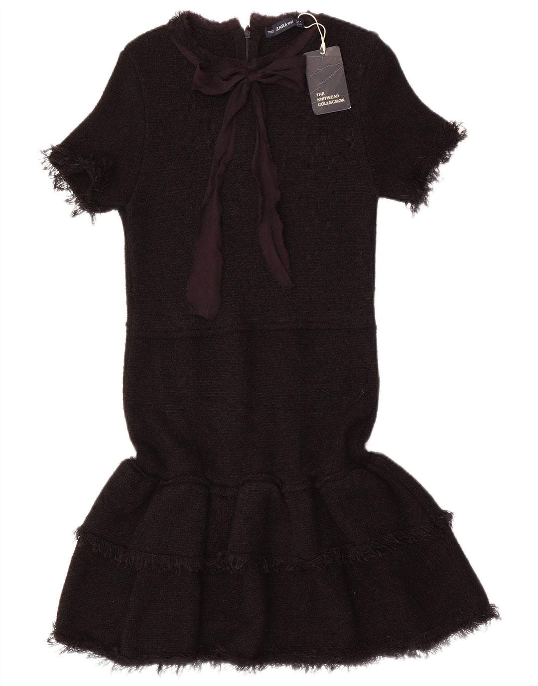 Vestido sereia feminino Zara com gravata frontal Reino Unido 12 viscose preta média
