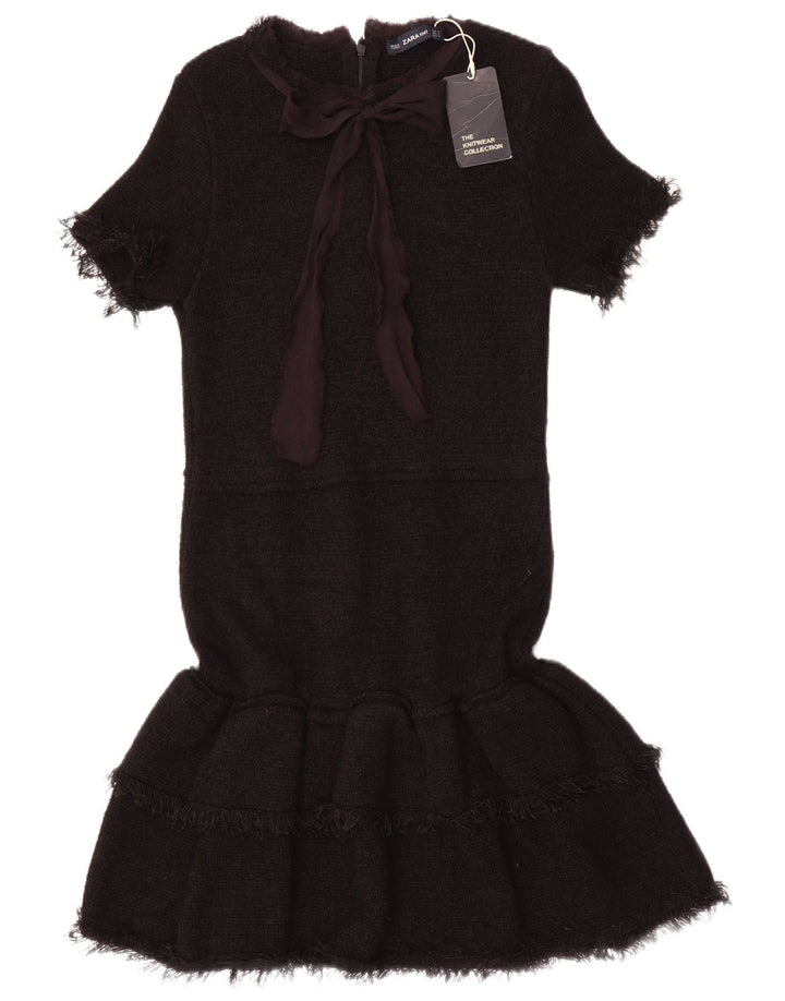 Vestido sereia feminino Zara com gravata frontal Reino Unido 12 viscose preta média