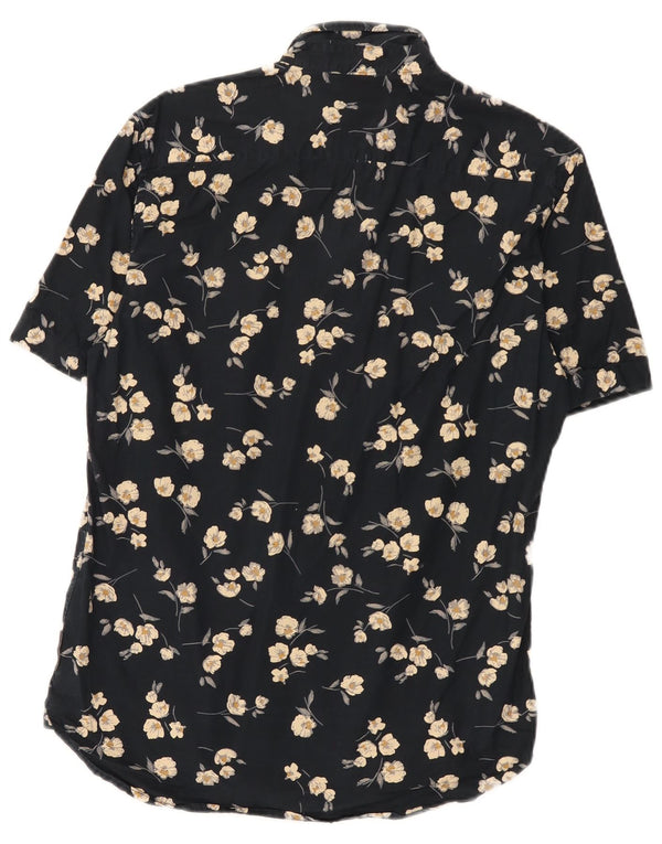 Camisa masculina de manga curta French Connection pequena preta floral havaiana