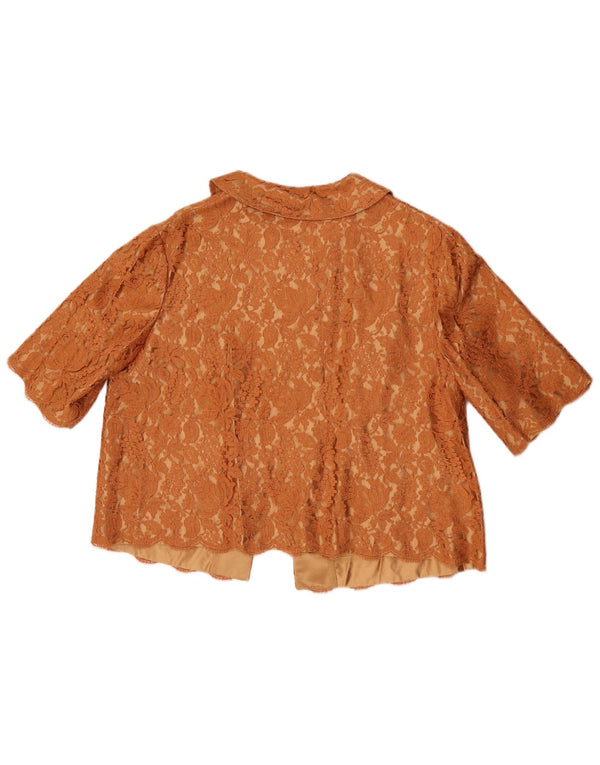 Blusa feminina vintage de manga curta UK 16 grande laranja floral