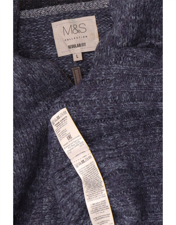 Suéter masculino Marks & Spencer de ajuste regular com zíper e gola grande azul manchado