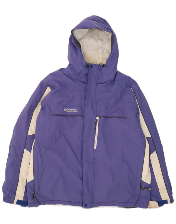 Jaqueta de esqui masculina Columbia com capuz UK 42 XL roxo Colourblock Nylon