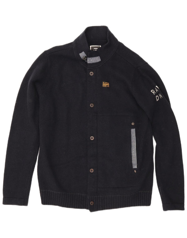 Suéter cardigã gráfico masculino G-Star XL lã de cordeiro azul marinho