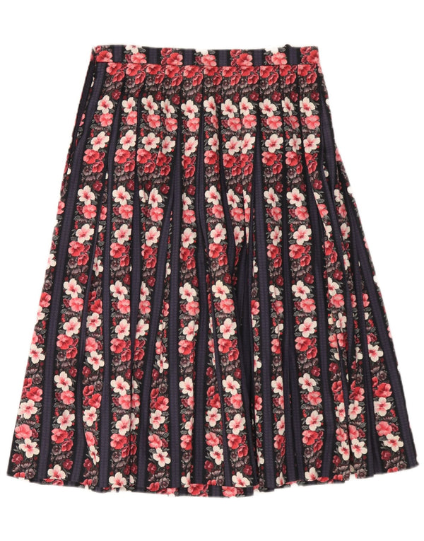 Saia plissada feminina vintage W30 média floral multicolorida