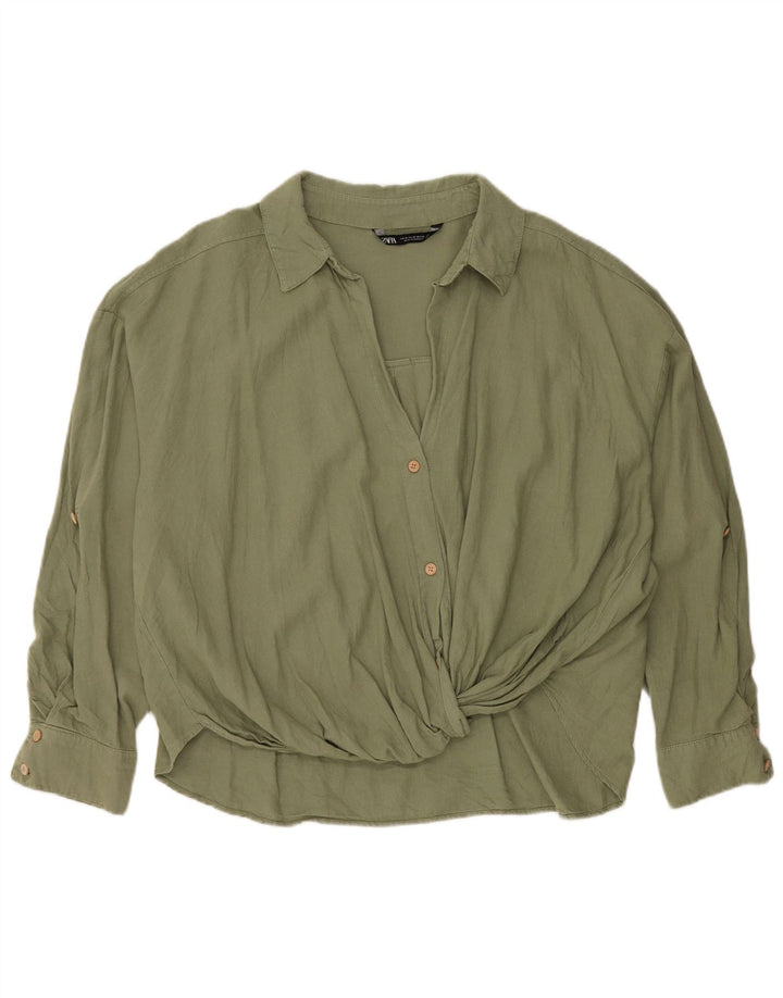 Camisa Overshirt Feminina Zara Reino Unido 14 Linho Verde Médio