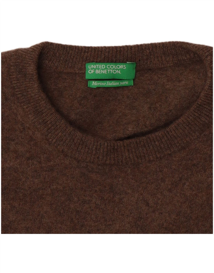 Suéter feminino Benetton com gola redonda Reino Unido 12 médio marrom