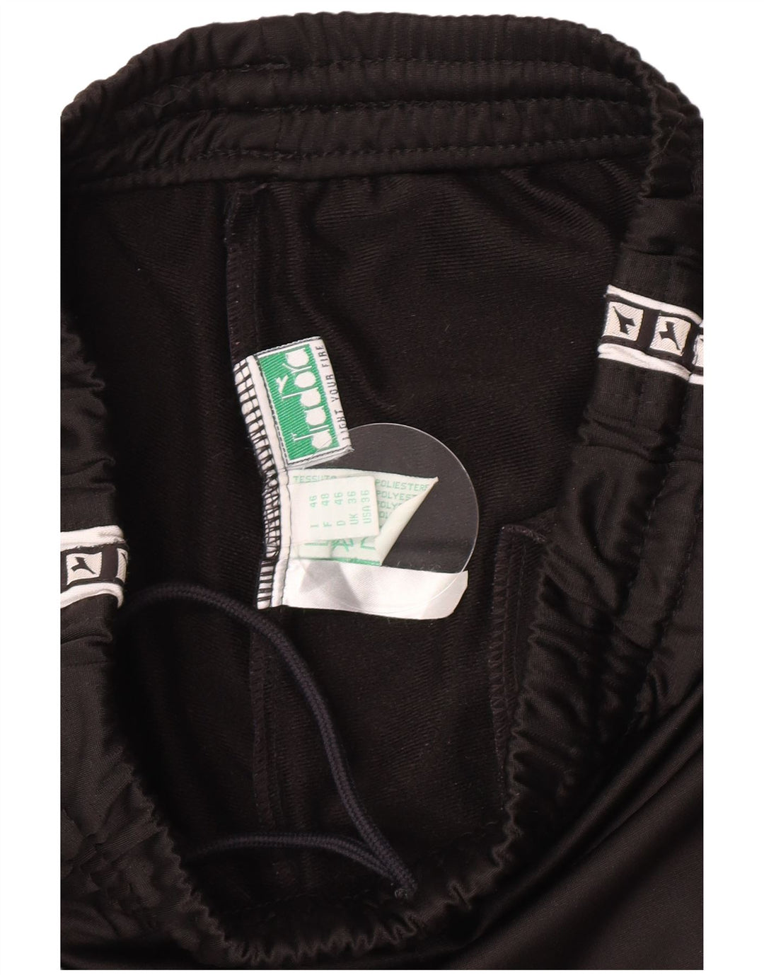 Calças de treino gráfico masculino Diadora UK 36 pequeno poliéster preto