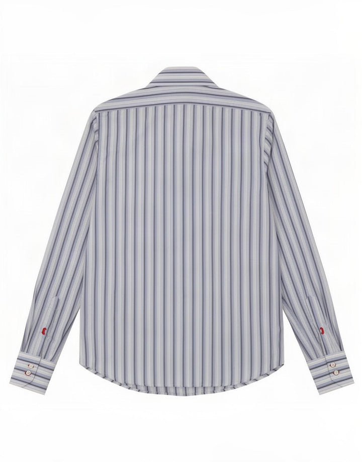 Camisa masculina Benetton de algodão listrado azul médio