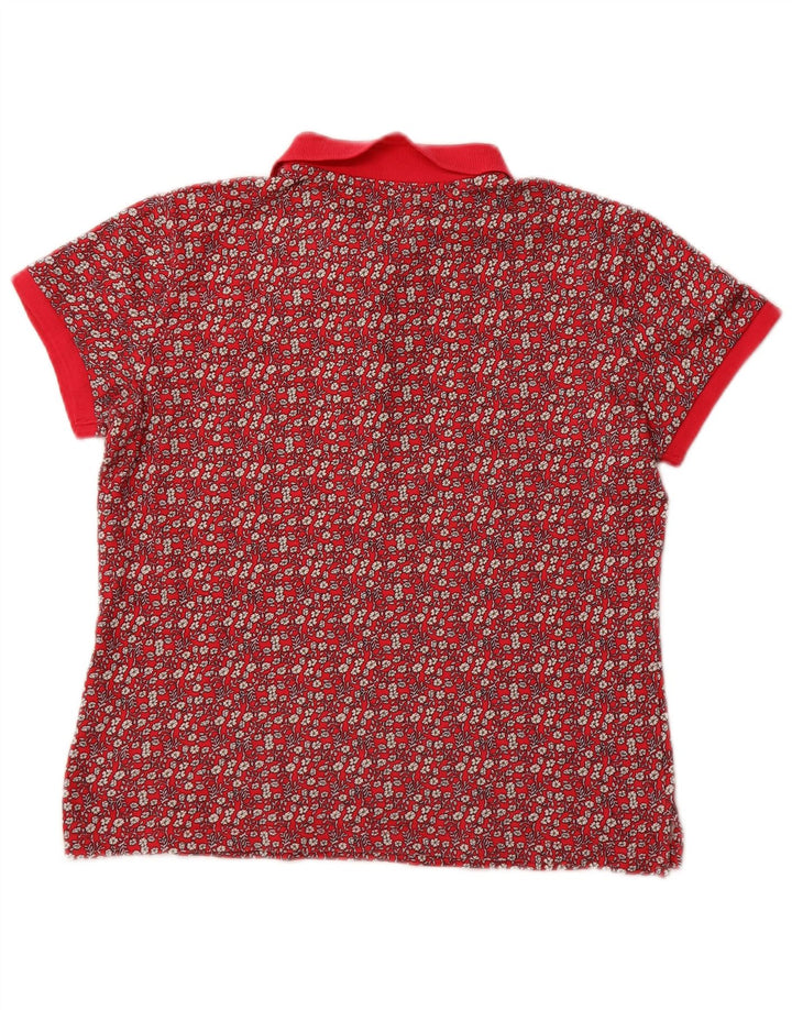 Camisa polo feminina Benetton UK 14 algodão floral rosa médio