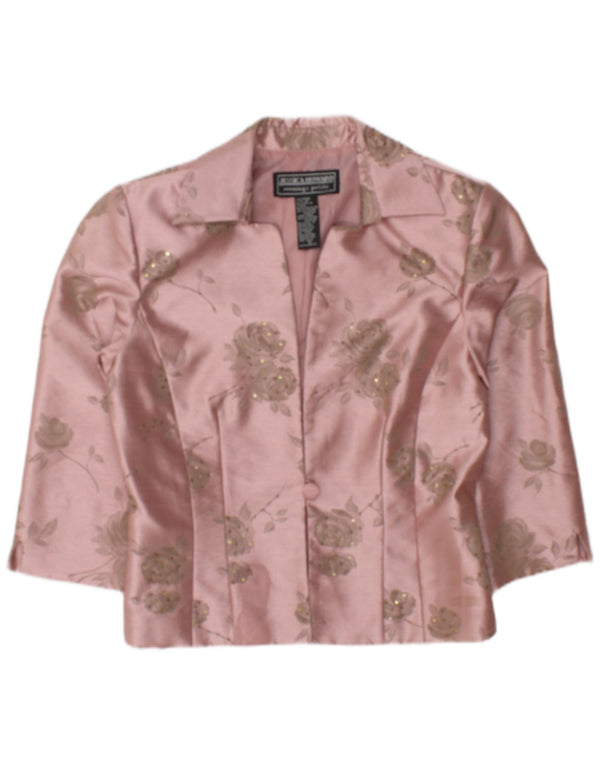Top bolero feminino Jessica Howard manga 3/4 EUA 10 grande rosa floral nylon