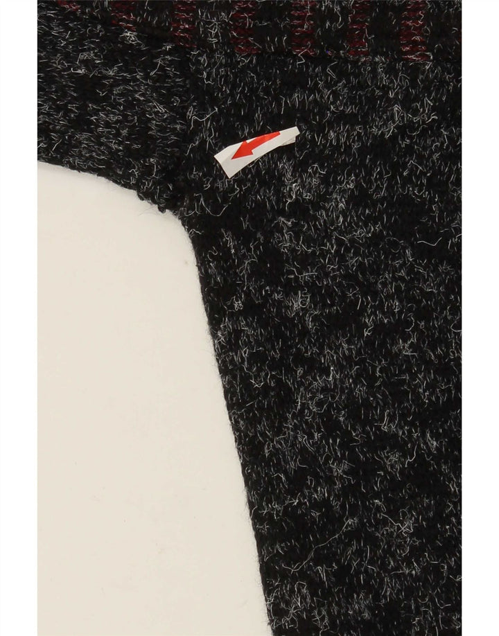 Suéter vintage masculino com gola redonda, grande lã preta com retalhos