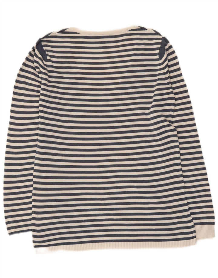 Suéter feminino Lacoste com decote em V tamanho 38 médio azul marinho listrado