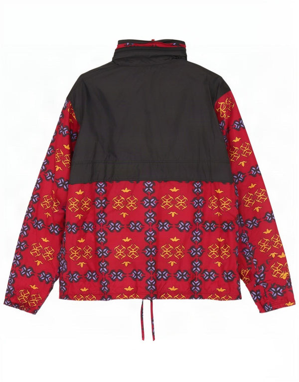 Jaqueta de chuva masculina vintage solta com capuz Anorak Reino Unido 38 vermelho médio geométrico