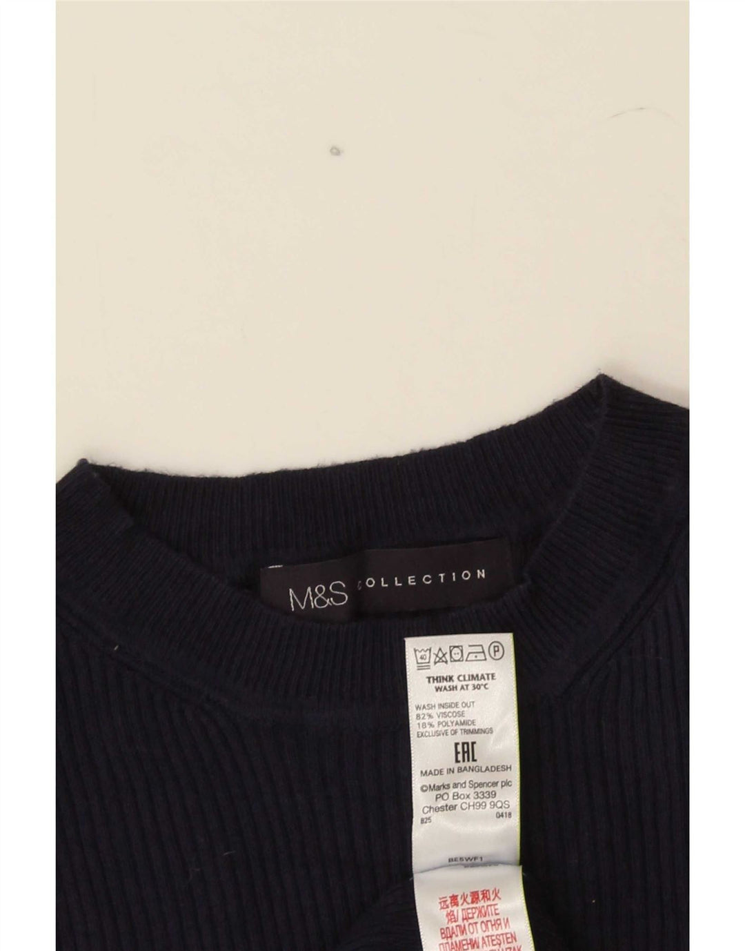 Suéter feminino Marks & Spencer com gola redonda Reino Unido 8 pequeno azul marinho