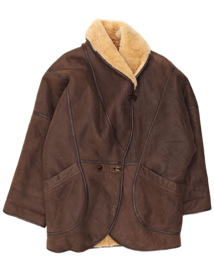 Casaco feminino vintage oversized shearling UE 42 grande marrom shearling