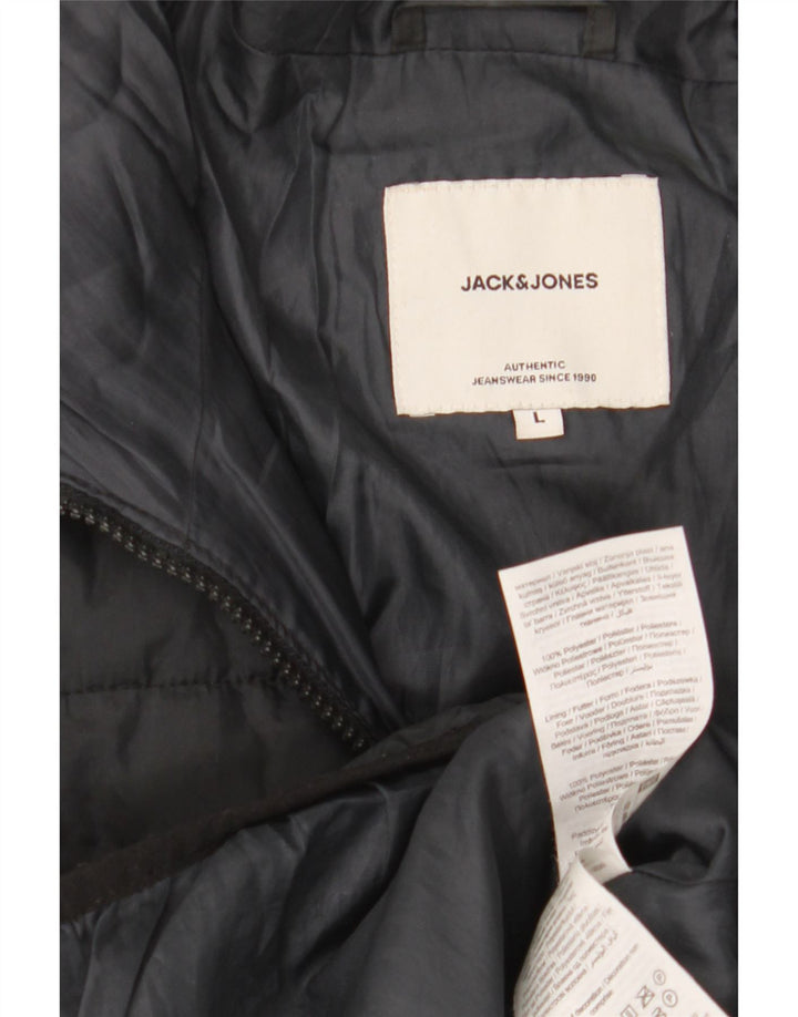 Jaqueta masculina acolchoada com capuz Jack & Jones Reino Unido 40 grande poliéster preto