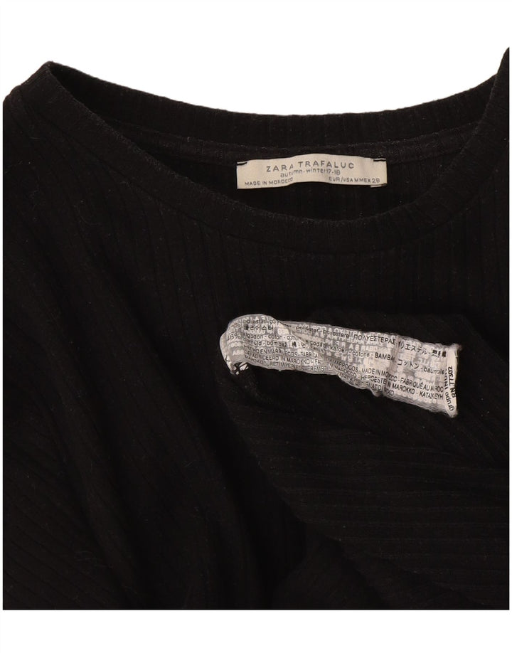 Top feminino Zara manga comprida UK 14 poliéster preto médio