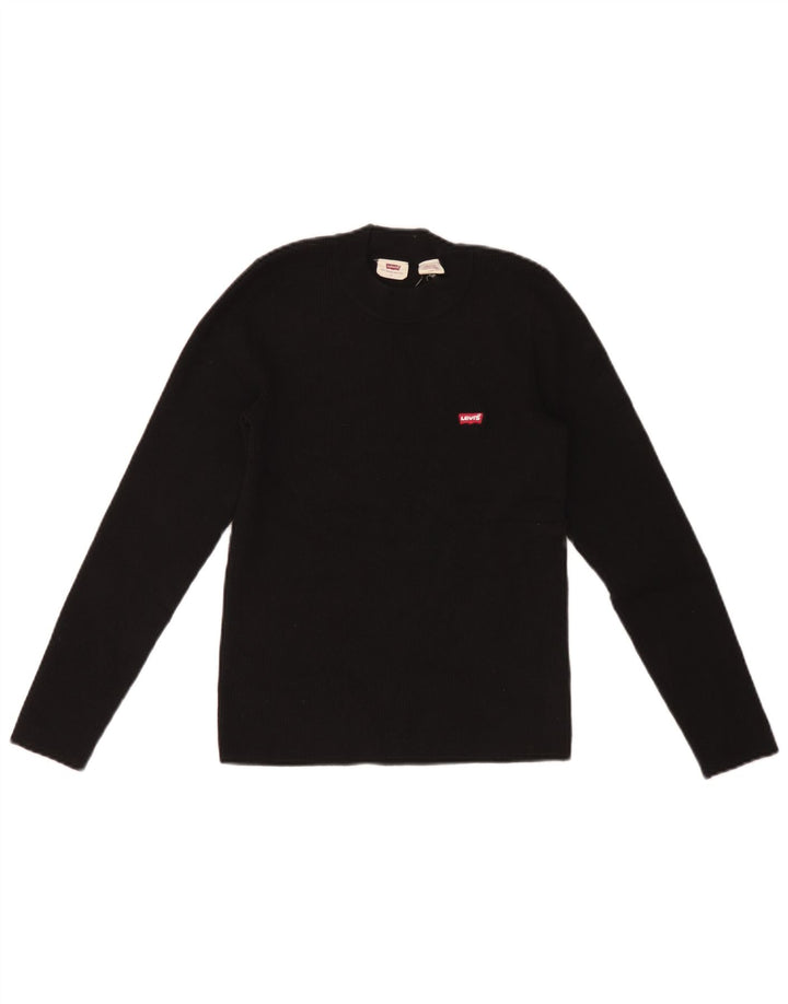Suéter feminino Levi's com gola redonda UK 14 grande acrílico preto