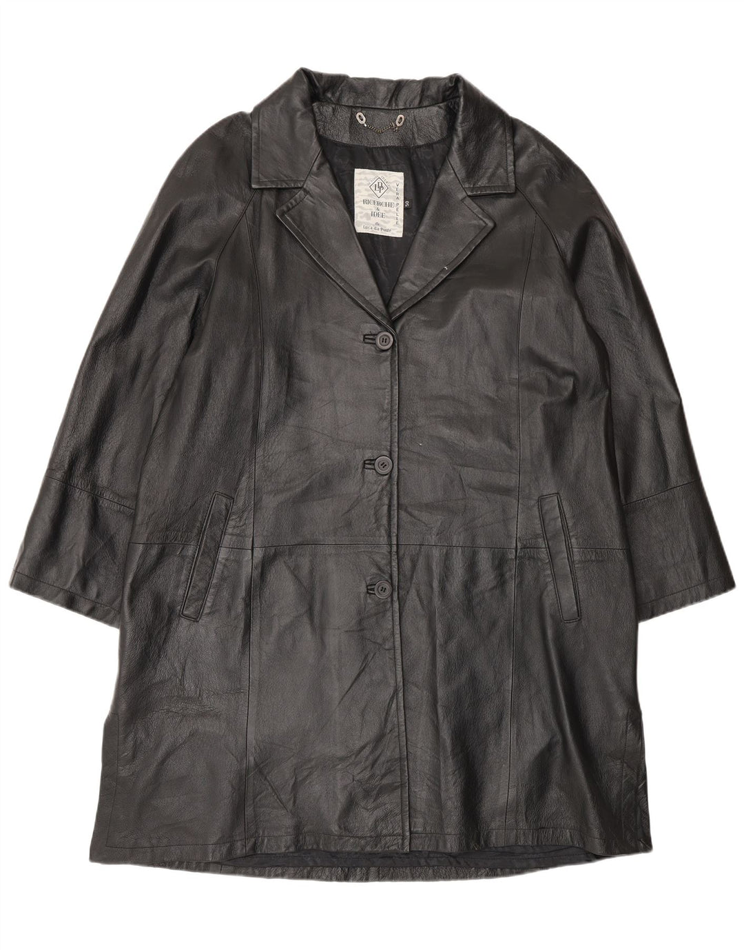 Casaco de couro superdimensionado feminino vintage IT 50 XL couro preto