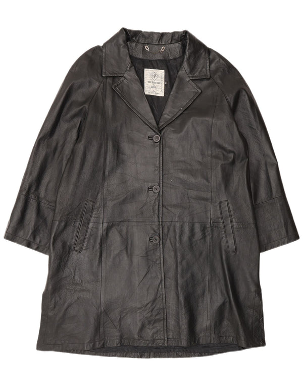 Casaco de couro superdimensionado feminino vintage IT 50 XL couro preto