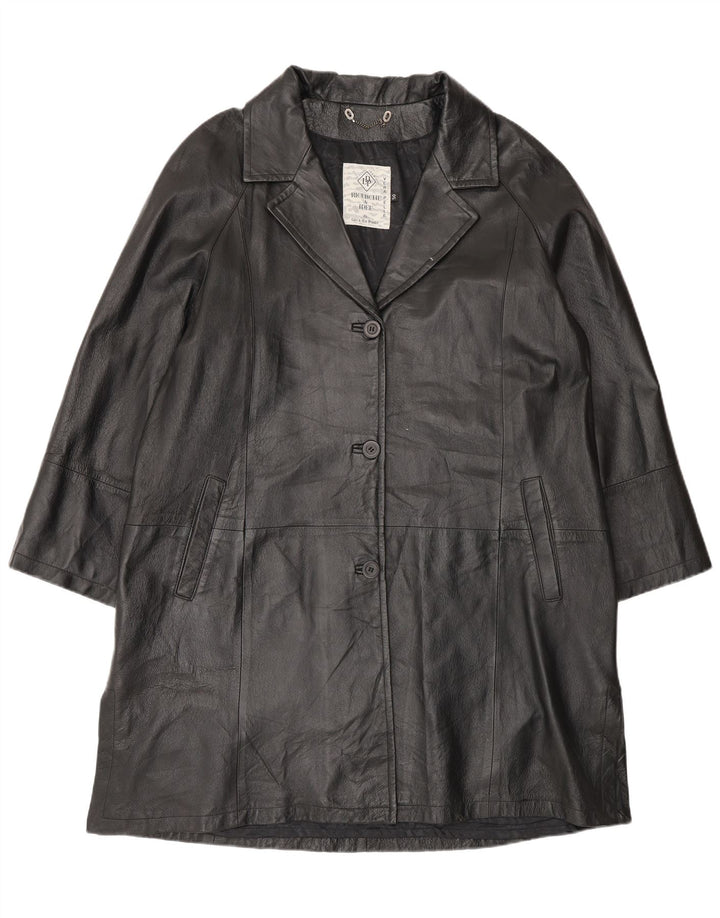 Casaco de couro superdimensionado feminino vintage IT 50 XL couro preto