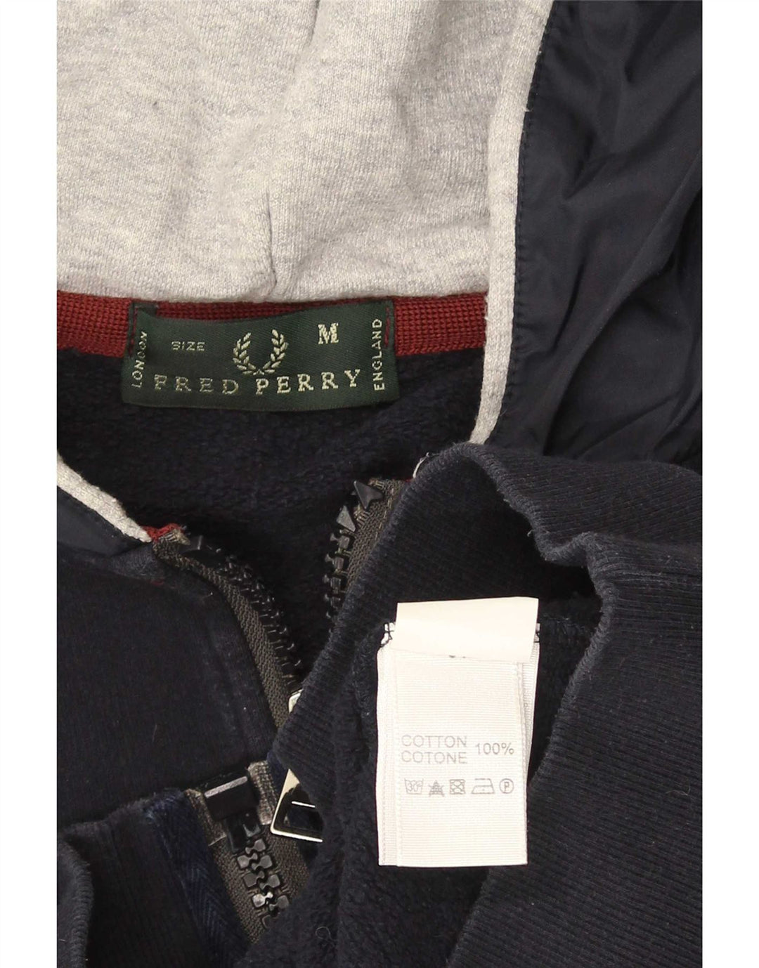 Fred Perry Suéter masculino com capuz e zíper médio algodão azul marinho