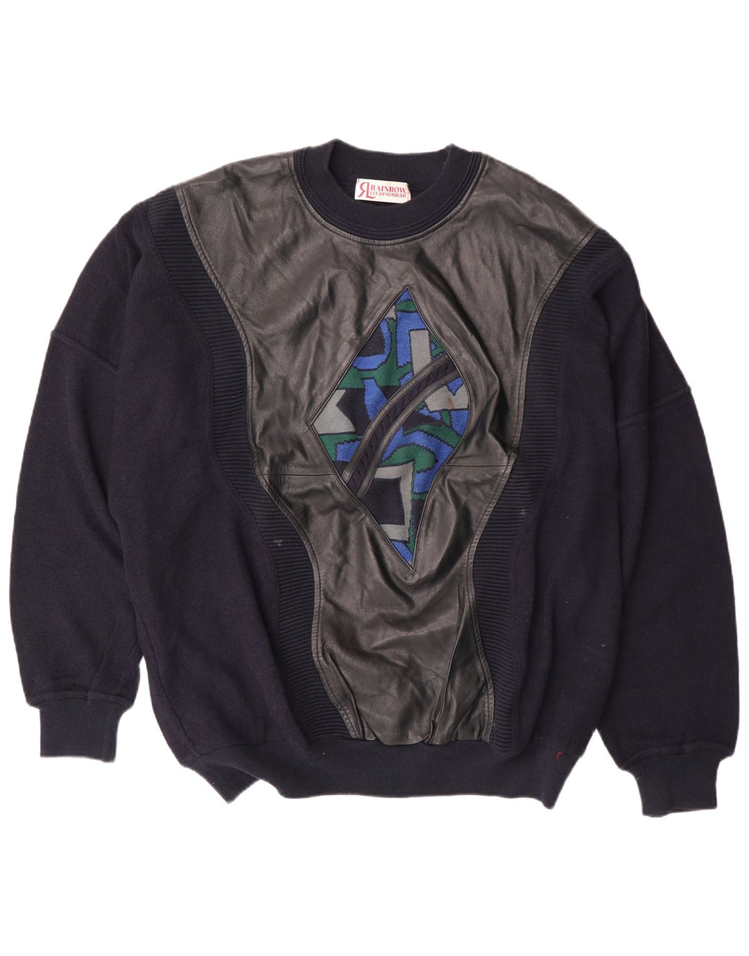 Suéter masculino Rainbow com gola redonda IT 56 2XL algodão geométrico azul marinho