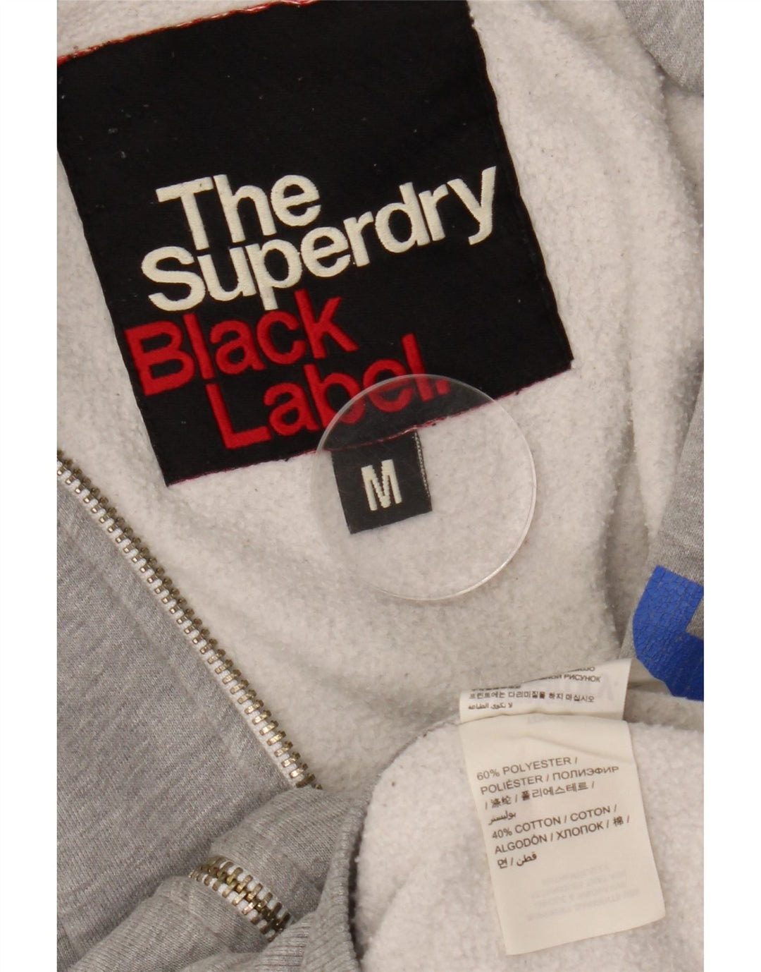 Suéter masculino Superdry com capuz e zíper gráfico cinza médio poliéster