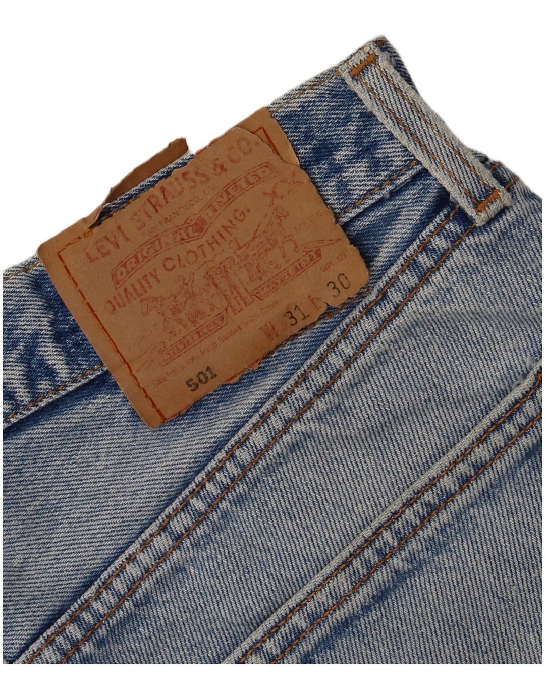 Mini saia jeans feminina Levi's 501 desgastada W31 algodão azul médio
