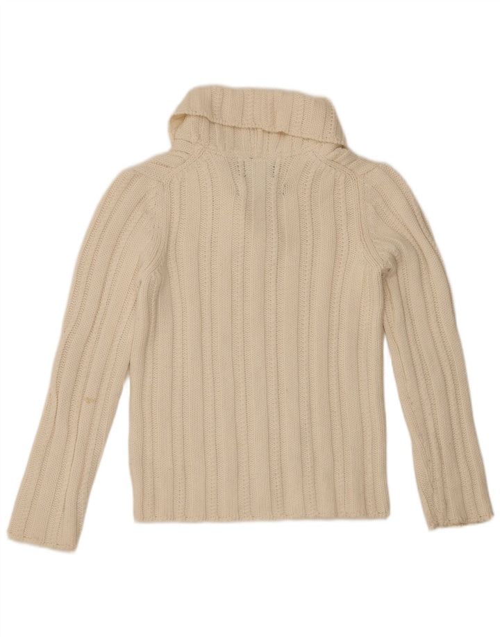 Suéter feminino WOOLRICH com gola xale UK 12 médio branco