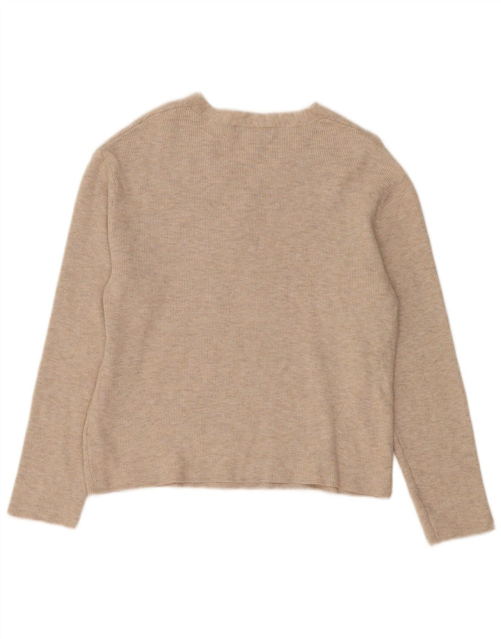 Suéter feminino Marks & Spencer com decote em V Reino Unido 14 viscose bege médio