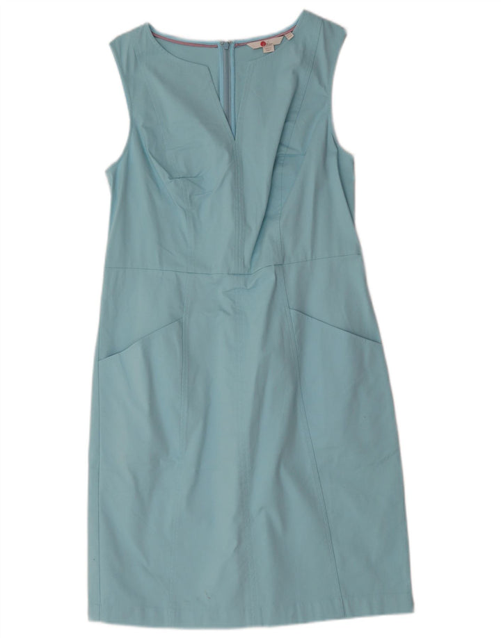 Vestido feminino Boden sem mangas com bainha UK 12 algodão azul médio