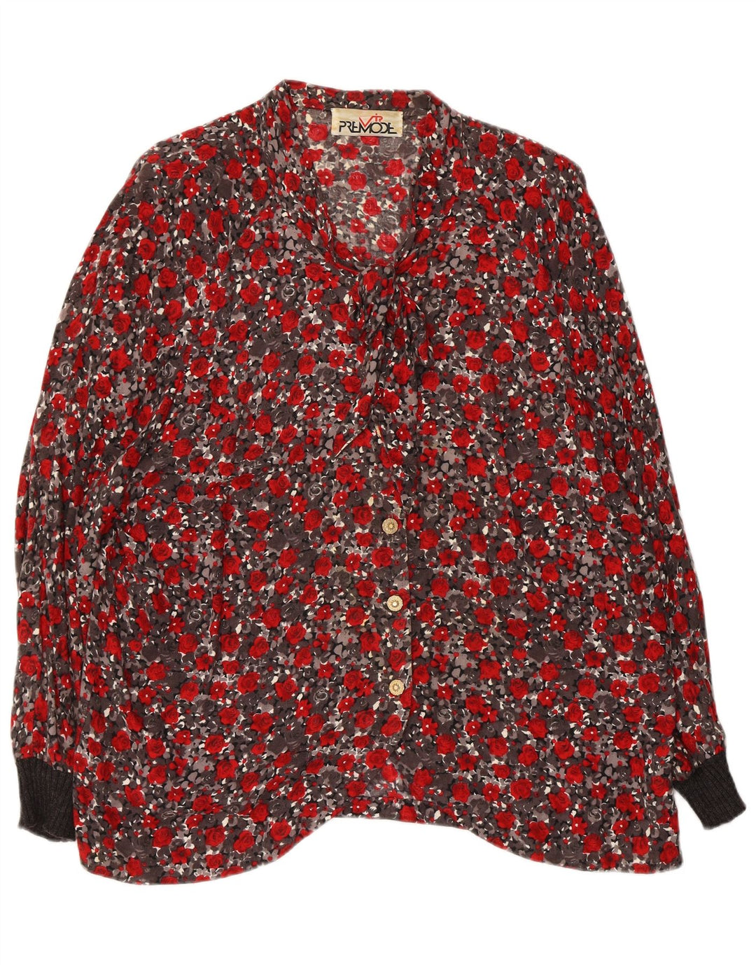 Blusa feminina Premode com gravata frontal UK 18 XL vermelho floral