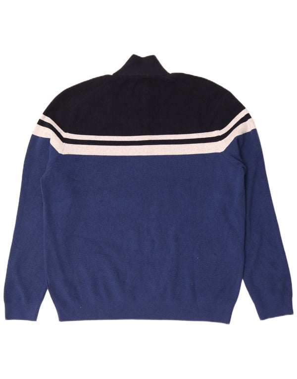 Suéter masculino Marks & Spencer com zíper e gola 2XL poliéster listrado azul