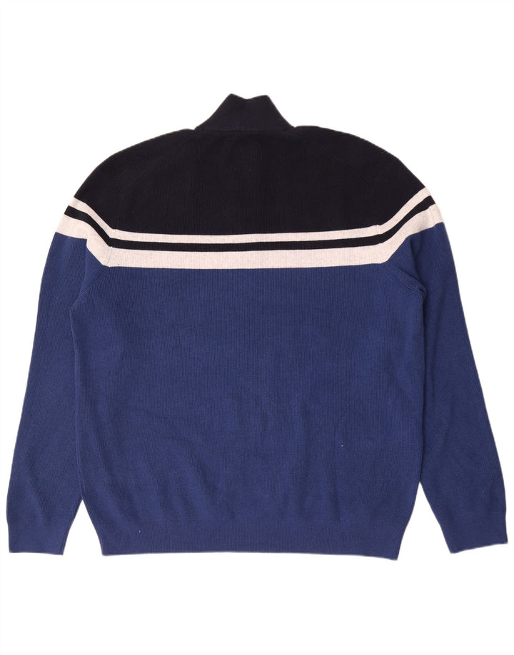 Suéter masculino Marks & Spencer com zíper e gola 2XL poliéster listrado azul