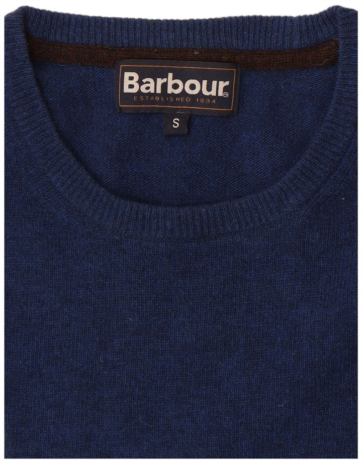 Suéter masculino Barbour com gola redonda, lã de cordeiro azul marinho pequena