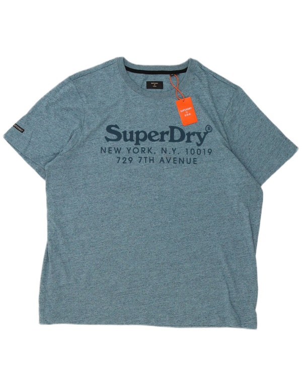 Camiseta gráfica masculina Superdry Top 3XL algodão manchado azul