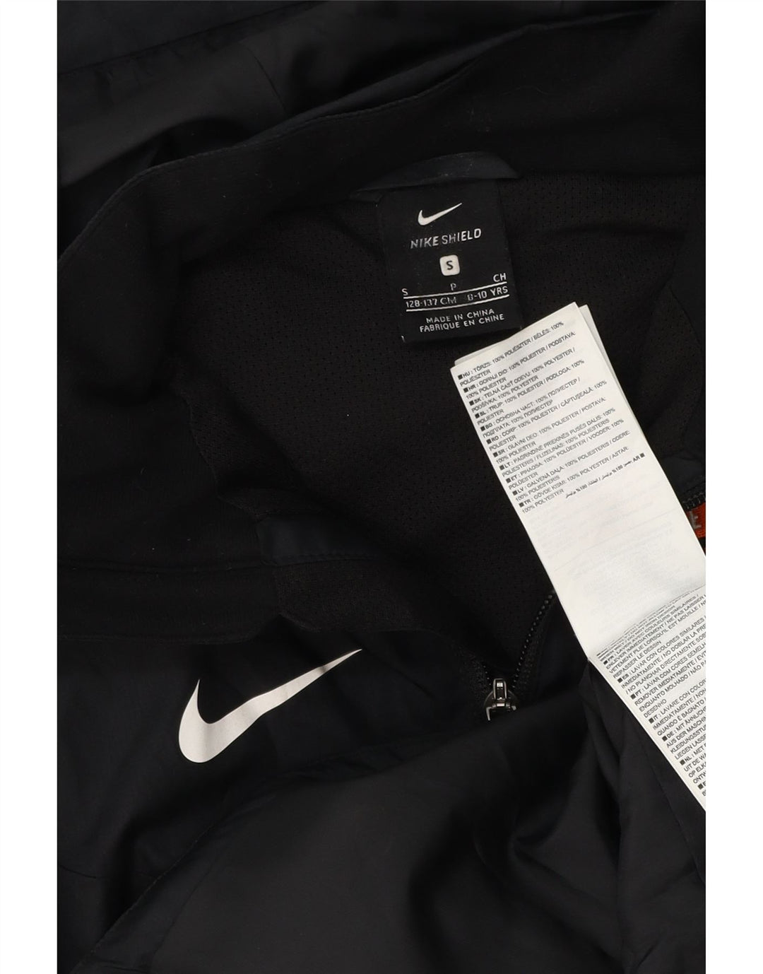 Jaqueta de chuva com capuz NIKE Boys Dri Fit Graphic 8-9 anos pequena preta