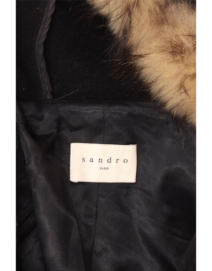 Sobretudo feminino SANDRO com capuz EU 40 lã preta média