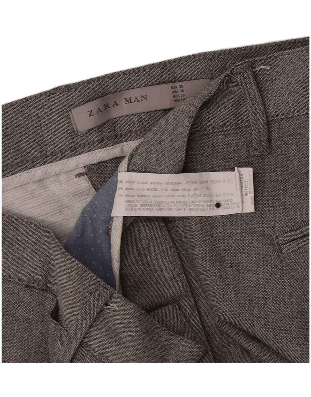 Zara Mens Slim Chino Calças EU 38 Pequeno W30 L27 Poliéster Cinza